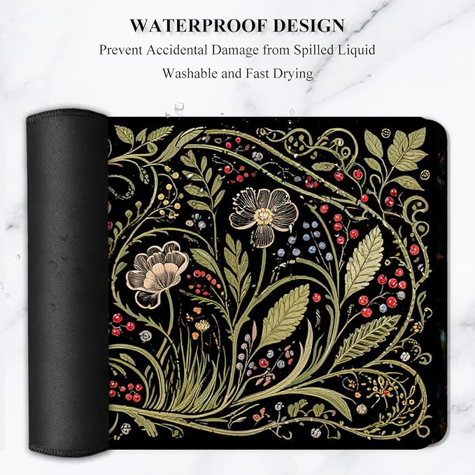 Auhoahsil Desk Mat, Ultra Large Mouse Pad, XXL Gaming Mousepad, Pretty Desk Pad, Big Extended Full Size Desktop Desk Matt for Keyboard, Laptop & Computer, 35.5 x 15.7 in, European Vintage Flowers - Image 6