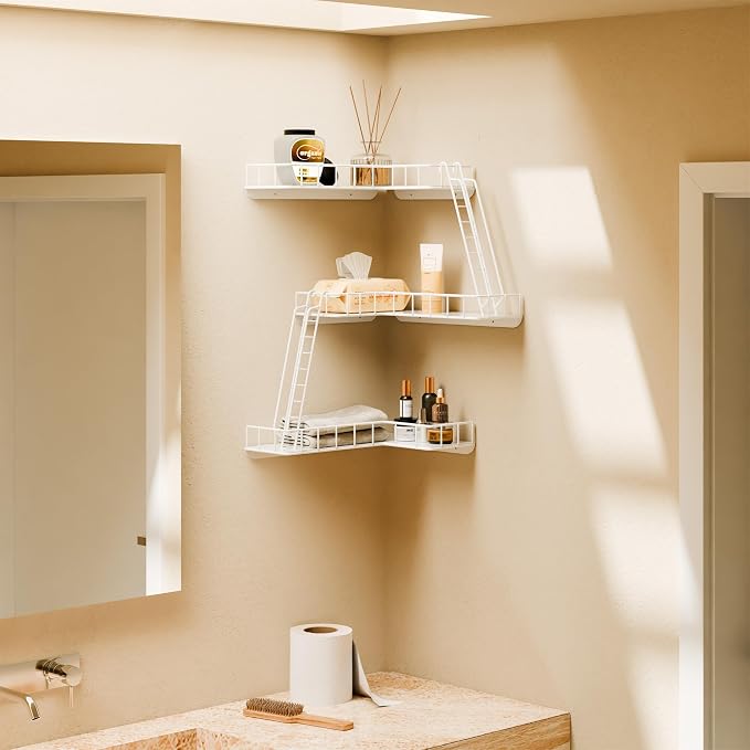Fire Escape Wall Shelf - Modern City Style 3-Tier Corner Wall Shelves, Easy to Install Metal Ladder Shelf for Figures, New York Decorative Shelves for Bathroom, Living Room & Home Decor,White - Image 5