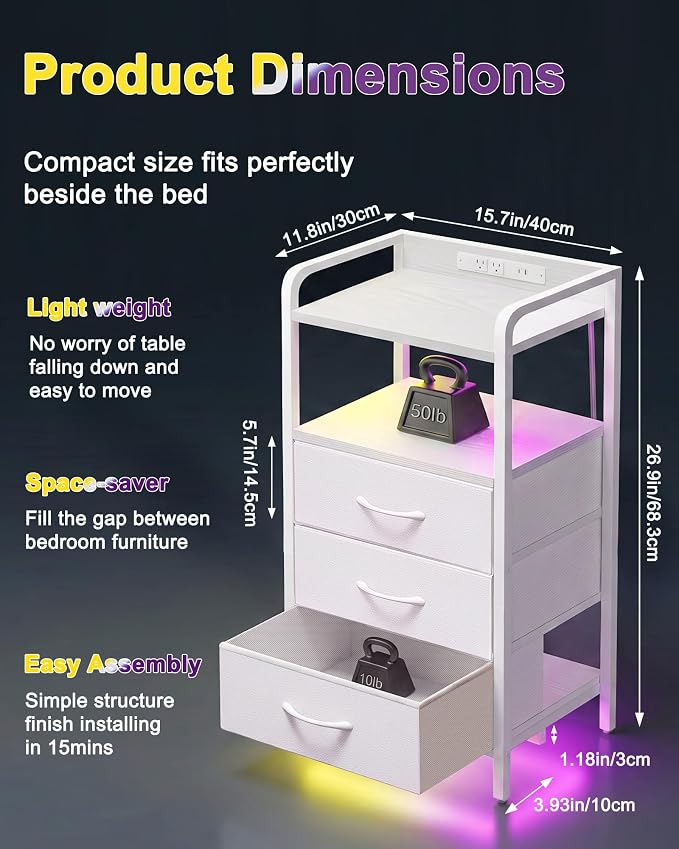 Fixwal Led Nightstand with Multiple Gradient Color Light Effects, White - Image 2