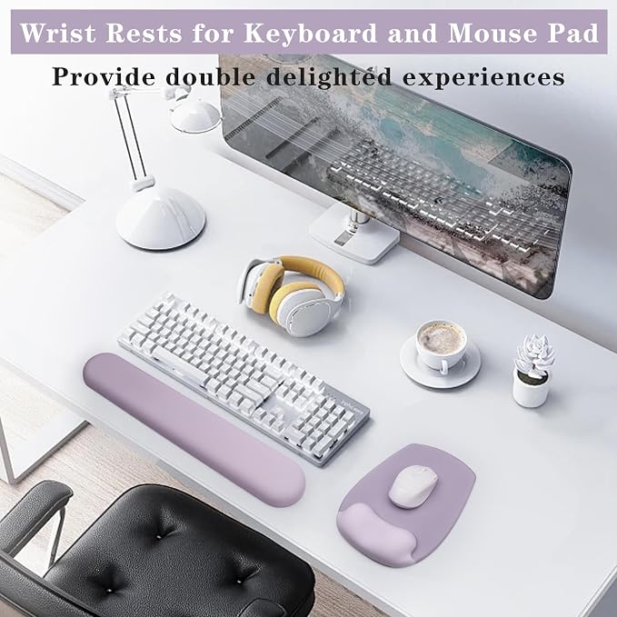 Wrist Rest for Keyboard and Mouse, Ergonomic Gel Computer Keyboard Wrist Rest with Memory Foam, Keyboard Wrist Support Pad for Long Hours of Work, Gaming, Studying-Relieve Wrist Pain (GD-Purple) - Image 5