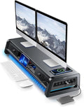 Vaydeer All-in-One Dual Monitor Stand Riser with 2 Drawers, 8USB Ports and Wireless Charging Pad with LED Light Strip for 2 Monitors , Desk Organizer for PC, iMac (Metal, 39.3 inches)-Black by Vaydeer