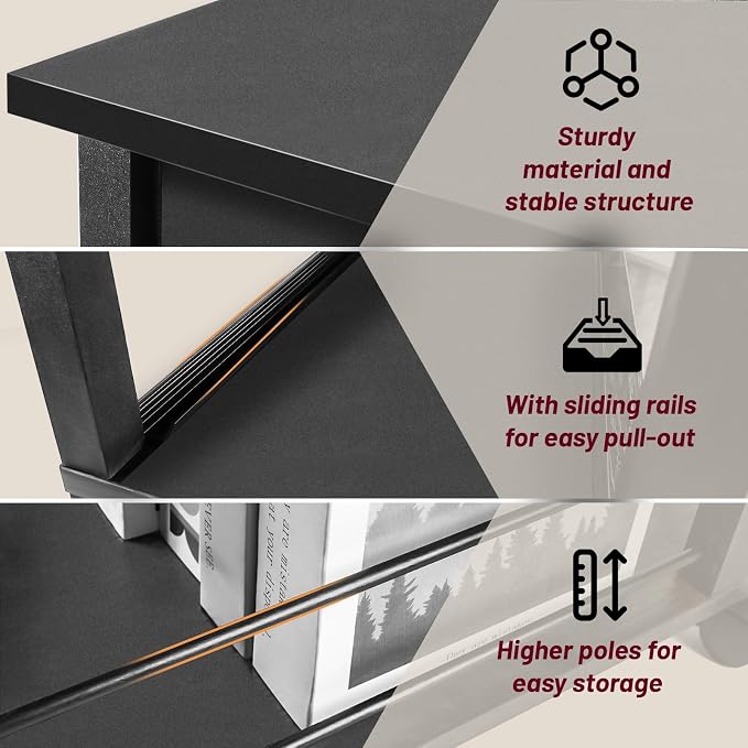 Slim Nightstand Set of 2, Narrow Side Table with Charging Station & Drawer - Image 7
