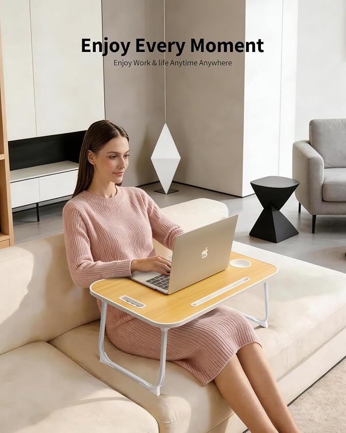 Ruxury Folding Lap Desk Bed Desk Laptop Table Tray, Breakfast Serving Tray, Portable & Lightweight Mini Table for Sofa Couch Floor - Wood - Image 2