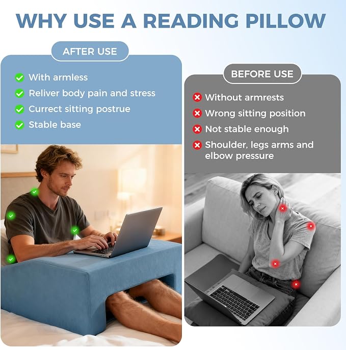Reading Pillow for Gaming Lap Desk Pillow for Laptop Memory Foam Bed Desk for Reading Working Crocheting Gaming Arm Rest on Bed/Sofa/Floor/Couch/Car (Blue) - Image 5