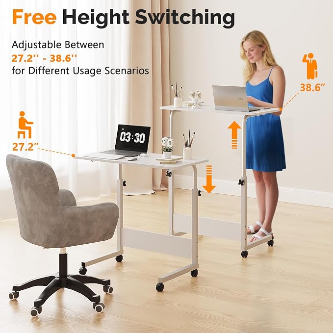 FCH Portable Computer Workstation, Standing Desk Adjustable Height, Small Computer Desk w/Rolling, Sit Stand Laptop Desk TV Tray for Bed Sofa Hospital Reading Eating, Rustic Brown, 23.6" - Image 4