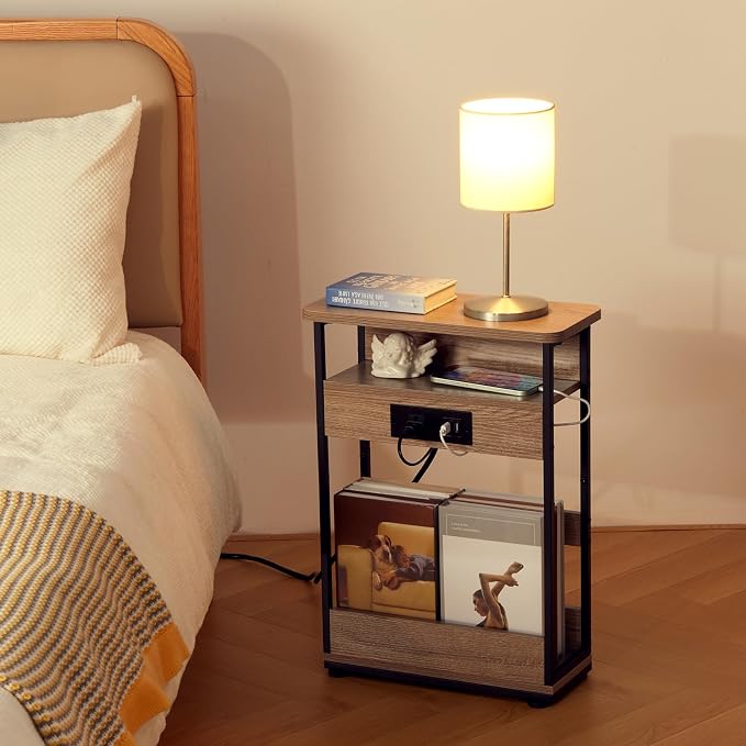 YEAKOO Narrow Side Table with Charging StationSmall Spaces Narrow End Table - Image 7