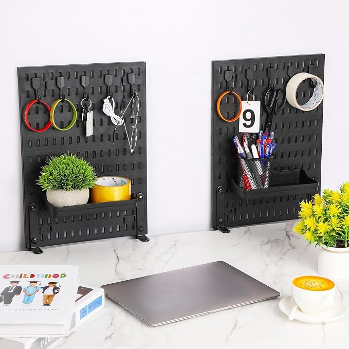 Marspark Clamp on Desk Pegboard 24" x 16" Plastic Peg Board Privacy Divider Desk Partition Panel Office Accessory Organizer Black No Drill Mounted Pegboard for Home Office Gaming - Image 5
