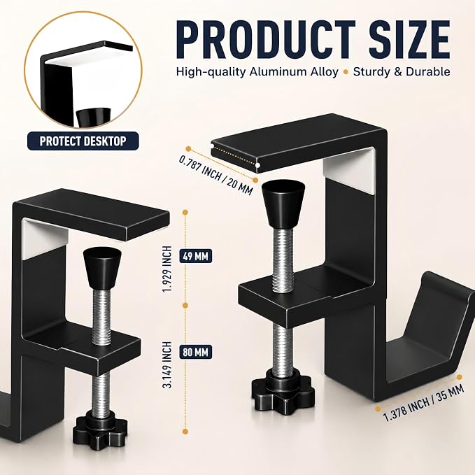 JAKO Headphone Stand - Aluminum Alloy Headphone Holder, Under Headset Stand for Desk Fit for PC Gaming Headset Hanger Hook Suitable for Office, Computer, Student Class Desk, Handmade Creator Table - Image 2