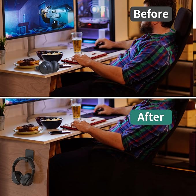 HomeMount Headphone Hook for Desk, Headset & Controller Holder, Black 1Pcs | Space-saving headphone hanger and wall mount alternative, durable ABS with non-slip pad, supports up to 1 kg - Image 7