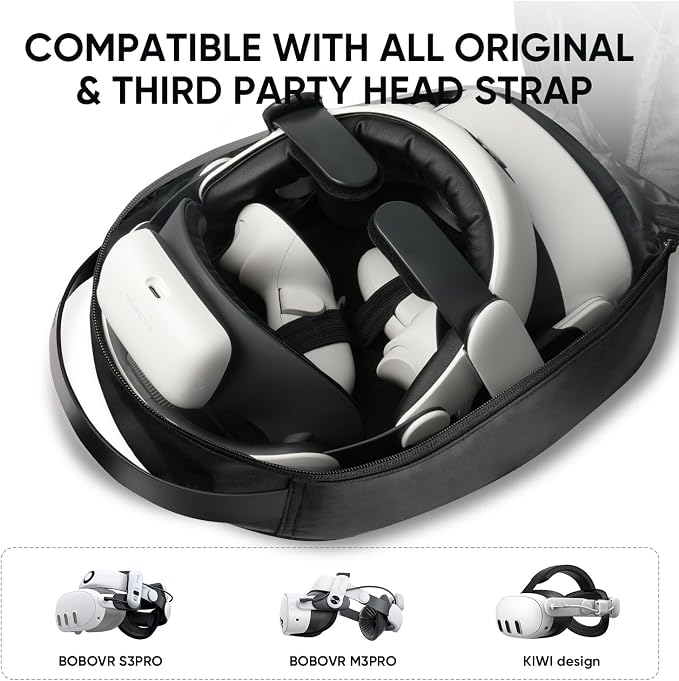 BnLnHOGVR Carrying Case for Meta Quest 3S/Quest 3/Quest 2/Pimax Dream Air VR Headset, Controller, BOBOVR S3 Pro/Kiwi Design Head Strap, Hard Sling Travel Bag for Extra Accessories with Lens Cover - Image 3