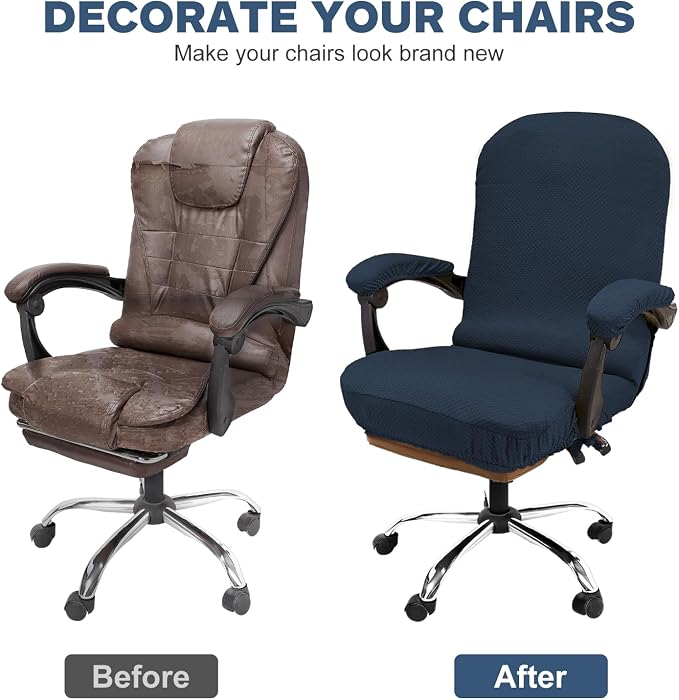 NeColorLife Oversized Office Chair Cover with Armrest Covers,XL,Navy Blue | Thick Stretch Jacquard Fabric; Fits Most Extra Large High-Back and Big & Tall Executive Chairs; Includes 2 Armrest Covers. - Image 6