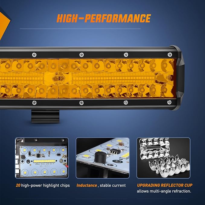 Nilight Led Light Bar 12 Inch Amber 300W Spot Flood Combo Waterproof Triple Rows Off Road Fog Light with 5Pin Rocker Switch Wiring Harness Kit-1 Lead - Image 5