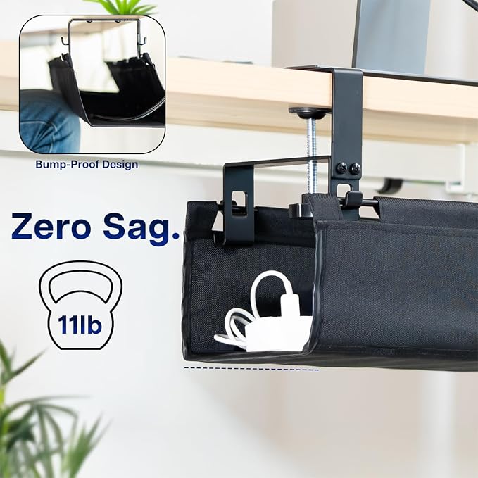 VIVO Clamp-on Under Desk 16 inch Fabric Cable Management Tray, Wire Concealer, Power Strip Storage, Workspace Organization, Easy Fold Down Access, Black, DESK-AC16F-C - Image 4