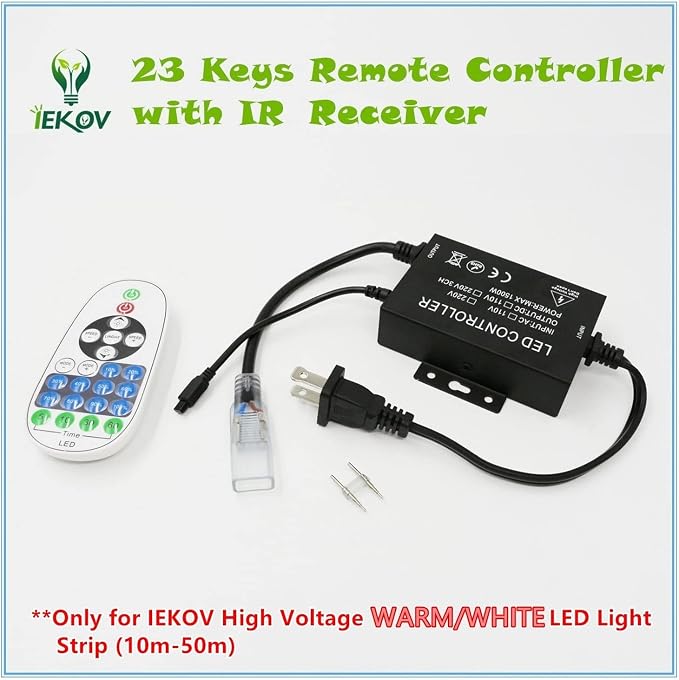 IEKOV™ Max 1500W, AC 110V 120V to DC 110V Power Supply Adapter with IR Receiver + 23 Keys Remote Control only for IEKOV High Voltage LED Light Strip (Single Color,30m-50m) - Image 5