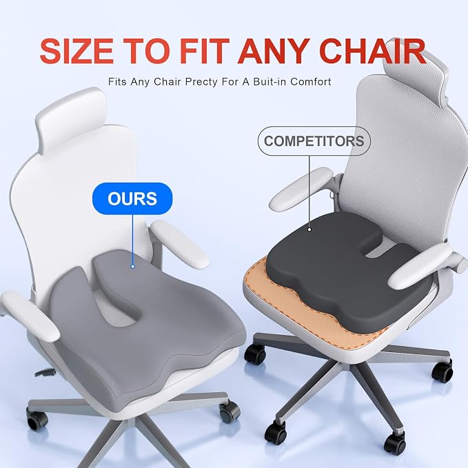 Benazcap Large Cooling Memory Foam Seat Cushion, Sciatica Pain Relief | Cool breathable cover, ergonomic cushion for long sitting. Eases sciatica & tailbone pain for office and gaming chairs - Image 2