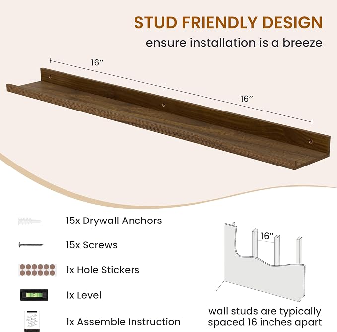 Picture Ledge Shelf, Floating Shelves for Wall Decor, Walnut, 6Pcs, 36'' - Image 5