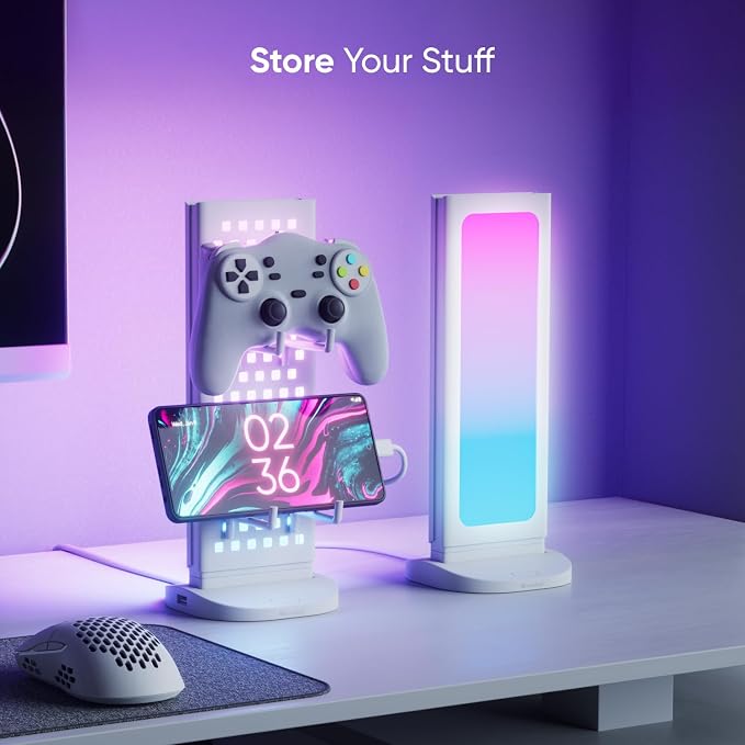 Nanoleaf Pegboard Desk Dock, 3-in-1 Smart Table Lamp, 64 RGB LEDs | Dual-Sided LED Lamp with Music Sync for Living Room, Gaming, 16M+ Colors, 50lm, Works with Nanoleaf Desktop App, White - Image 4