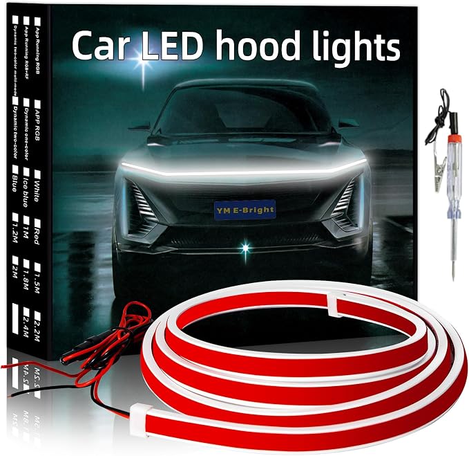 YM E-Bright LED Hood Light Strip, White Dynamic Scan DRL 12V 70inch 1Set by YME-Bright