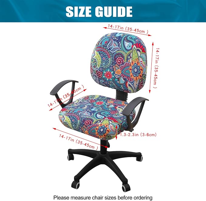 Smiry Stretch Printed Office Computer Desk Chair Covers for Seat & Backrest | Stretch Fit, Soft Fabric Universal Washable Removable, Anti-Dust Rotating Chair Slipcovers Protector - Image 4