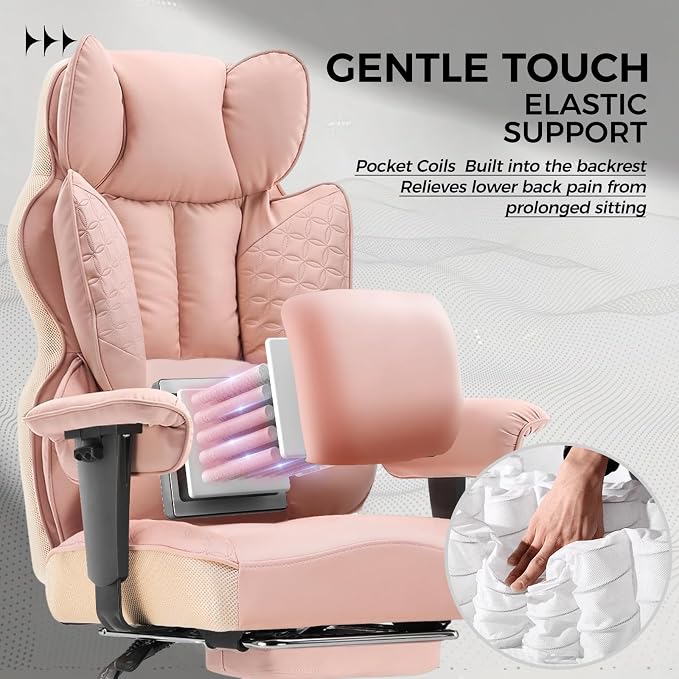COMHOMA Big and Tall Office Chair Heavy Duty Wide Ergonomic Gaming Chair with Deluxe Embossing Designed Leather with Foot Rest,150°Reclining Adjustable Armrests Pocket Spring Back Support and Pillow - Image 4