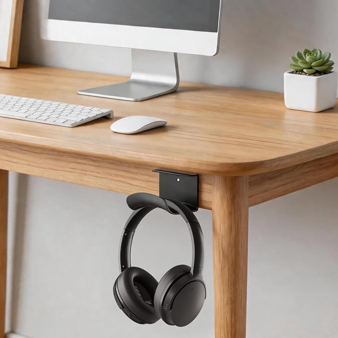 Headphone Holder, Aluminum Headset Hanger with Adhesive Mount | Space Saving Headphone Stand for Gaming Desk, Computer, Office Setup, Black - Image 8