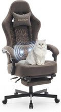 Desk Computer Gaming Chair - Ergonomic Game Office Chair with Extended Footrest and Massage Lumbar Support, Home Gamer Video Game Chairs with Spring Cushion for Adults (Pro Grey Leather) by KslysutyFurniture