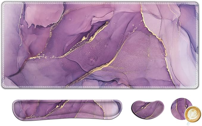 AIMSA Large Gaming Mouse Pad Set, Keyboard Wrist Rest Support Mouse Pad, Ergonomic Memory Foam Multifunctional Extended Desk Mat 35x15.7in Anti-Slip Rubber Base for Office Home, Purple Marble by AIMSA