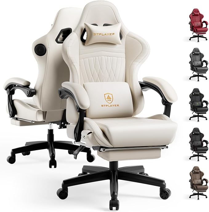 GTPLAYER Gaming Chair with Speakers ACE-PRO, Computer Video Game Chairs with Footrest for Adults, Built-in Speakers, App Support & Bluetooth Control, Ergonomic Reclining Silla, Linkage Armrest, Ivory by GTPLAYER