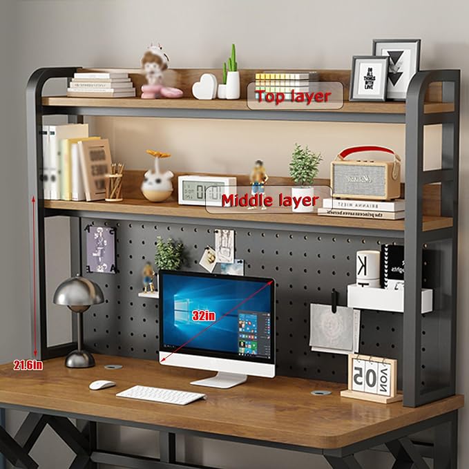 39.3in Gaming Desk with Bookshelf, Pegboard & Storage Shelves | Spacious Sturdy Large Writing Table ，with Desktop Shelves & Ample Leg Room – Ideal Home Office PC Gamer Workstation Desk - Image 7