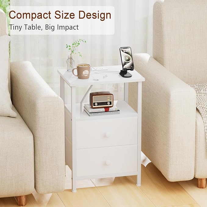 LOAKEKEL Night Stand, Small Nightstand with Charging Station - Image 7