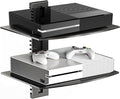Suptek Glass Floating Shelves, TV Wall Mount with Shelf for DVD Player / PS4 / Cable Boxes/Game Consoles/Sky Box/TV Accessories, Flat Black 2-Tier Wall Mount Bracket by suptek