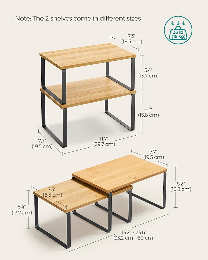 SONGMICS Cabinet Organizer Shelf, Set of 2 Spice Rack, Kitchen Storage - Image 2