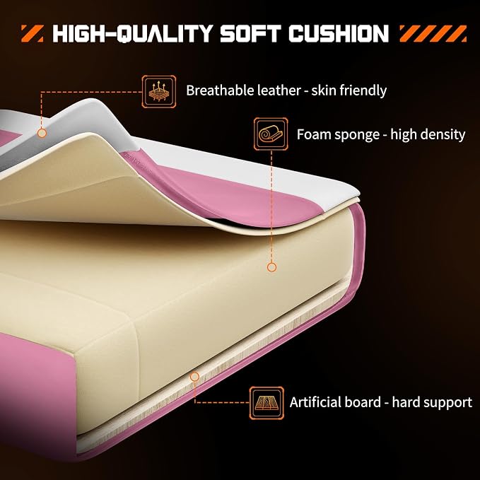 Sweetcrispy Video Game Chair, Ergonomic Computer Desk Chair, Lumbar Support | High Back PU Leather, Headrest Linkage Armrest, Height Adjustable 360 Swivel, Adults, Pink - Image 6