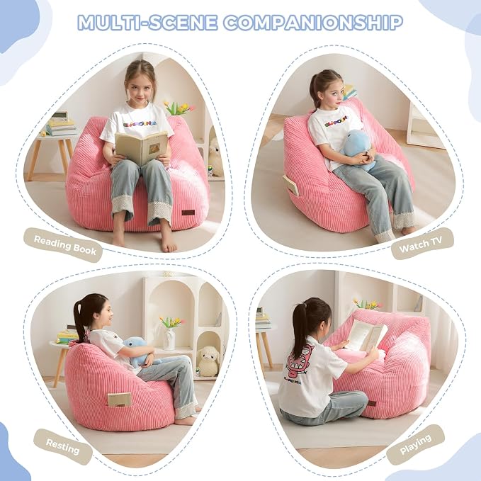 MAXYOYO Kids Bean Bag Chair, Convenient Bean Bag Sofa with Handle | Comfy Toddler Chair for Boys and Girls, Accent Sofa Chair with Pocket for Gaming Reading, Pink - Image 5