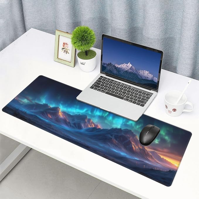 Gaming Mouse Pad Desk Pad,Extended Big Mouse Pad,31.5x11.8 Inch Long Computer Keyboard Mouse Mat Mousepad with 3mm Non-Slip Base and Stitched Edge for Gaming and Office… (Aurora) - Image 8