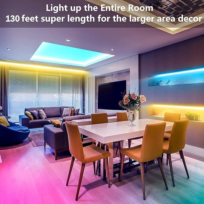 Tenmiro Led Strip Lights 130ft (2 Rolls of 65ft) Smart Light Strips with App Control RGB Led Lights for Bedroom，Music Sync Color Changing Lights for Room Party - Image 6