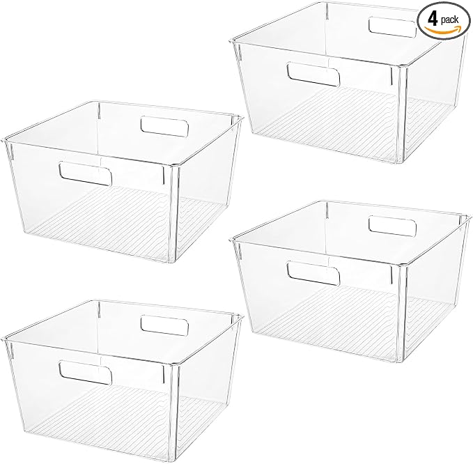 Extra Large Clear Plastic Storage Bins, Perfect for Kitchen Organization or Pantry Organization and Storage, Laundry Room, Fridge, Freezer Organizer Plastic Storage Containers for Organizing by CONTROLKITCHEN