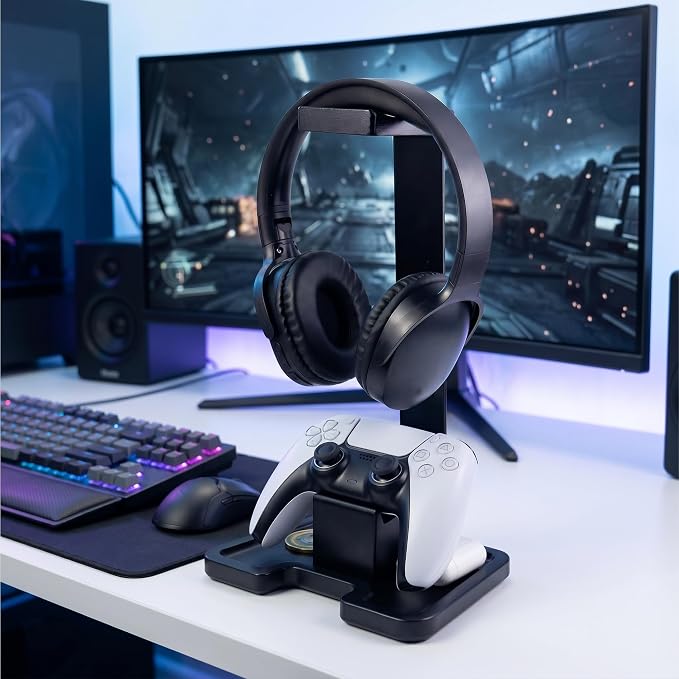 Gaming Accessories Headset Stand with Game Controller Holder & Storage Base, Stylish Gamer Gifts for Men Teenage Boy Headphone Stand, Unique Gifts for Gamers to Organize Gaming Equipment (Black Wood) - Image 7
