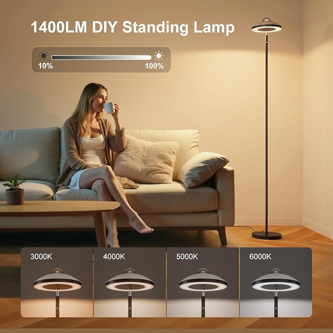 DUSKTEC 3-in-1 Floor Lamp, RGB Aurora & Galaxy Star Projector, 69", Black - Image 5