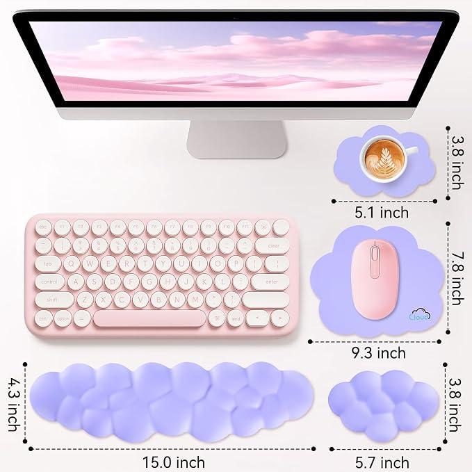 Sushret Cloud Wrist Rest for Computer Keyboard and Mouse Pad Set, Purple | Memory Foam, Leather, 4-in-1 Cloud Keyboard Wrist Rest Set with Ergonomic Support for Arm and Palm Cushion, Gaming/Work Setup - Image 7