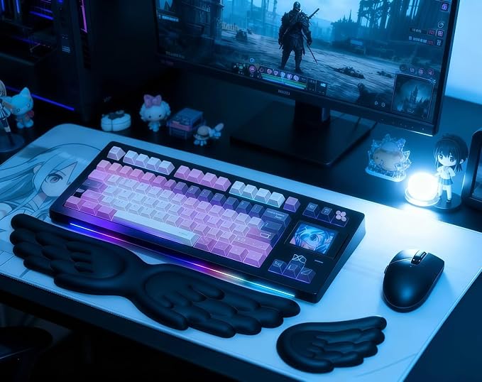 inbesk Angel Wing Wrist Rest Ergonomic Memory Foam Wrist Rest for Computer Keyboard Mouse Set, Cute Gaming Keyboard Cushion Hand Support PU Leather Surface Anti-Slip Waterproof Dirt Resistant (Black) - Image 7