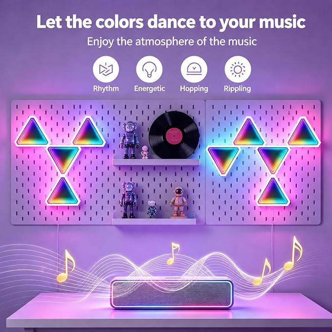 JSqianCH 8 Pack Triangle RGB LED Wall Lights, 3D Tunnel Effect Smart Light Panels with App, Remote and Music Sync, DIY Modular Gaming Lights for Bedroom, Game Room and Streaming Setup - Image 5