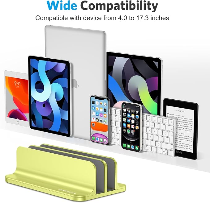 OMOTON Dual Vertical Desk Laptop Stand Holder, Fits MacBook Air/Pro, Citron - Image 3