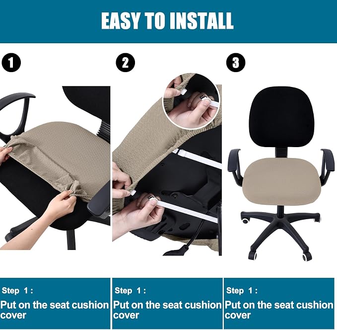 Smiry Office Computer Chair Seat Covers for Desk, Anti-dust Protector | Stretch Jacquard Removable Washable Desk Chair Seat Cushion Protectors, Taupe - Image 7