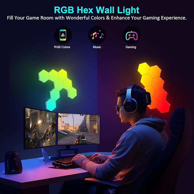 20-Pack Hexagon Light Panels – Smart RGB LED Wall Lights with App & Remote – Music Sync Gaming Lights for Gamers, Game Room Decor, Gaming Equipment, Living Room, Bedroom, Kids & Adults - Image 5