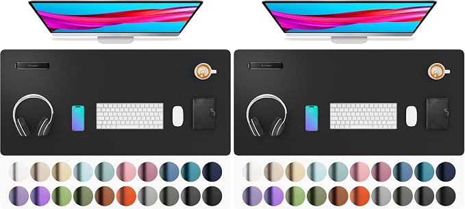 Aothia Leather Desk Pad Protector, Mouse Pad, Office Desk Mat, Non-Slip PU Leather Desk Blotter, Laptop Desk Pad, Waterproof Desk Writing Pad for Office and Home (Black,36" x 17") (Pack of 2) by AothiaSimpleNaturalUnique