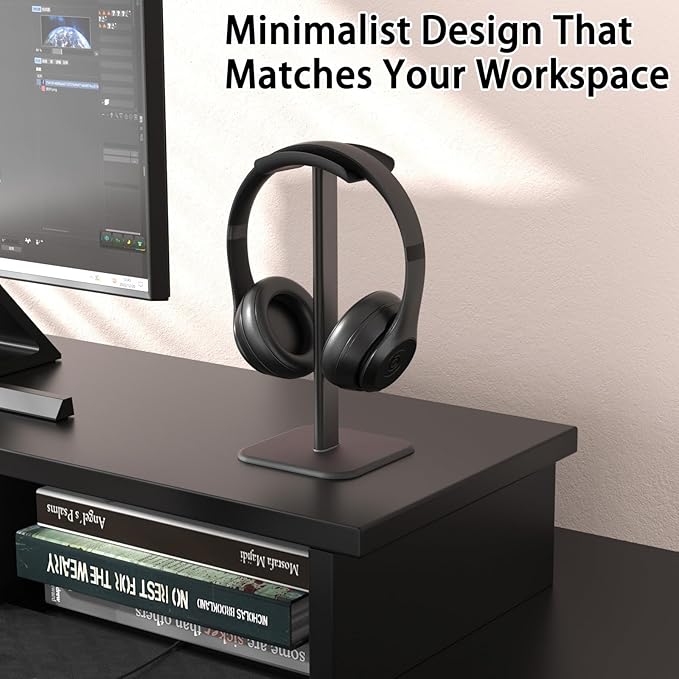 Headphone Stand for Desk - Headset Stand Headphone Holder (Black) | with Aluminum Hanger and Plastic Headrest, headphone holder for AirPods Max, Sony, Bose, Beats and More - Image 4