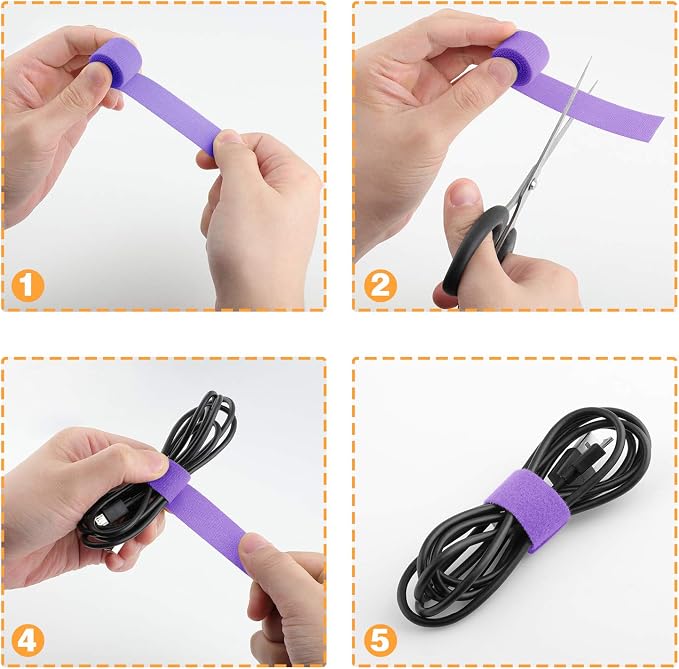 Reusable Fastening Tape Cable Ties 3/4 Inch Double Side Hook Roll (25 Yard, Purple) - Image 6