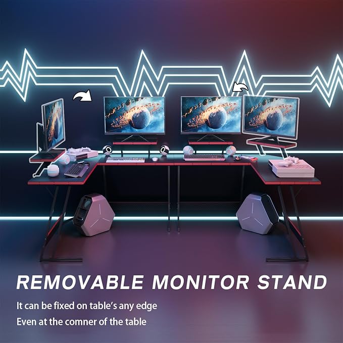 Homall L Shaped Gaming Desk Computer Corner PC Desk Table with Large Monitor Riser Stand for Home Office Sturdy Writing Workstation (Black, 47 Inch) - Image 4