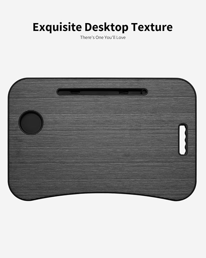 Foldable Lap Desk, Laptop Bed Desk, Portable Lap Table, Laptop Bed Table with Cup Holder & Tablet Slot & Lifting Handle for Working Writing Drawing & Eating - Black - Image 6